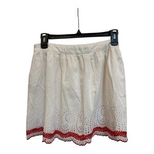 Patterson J. Kincaid Originals White Eyelet Skirt Red Embroidered Hem Size M
